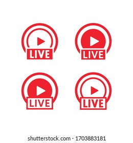 Set of live streaming icons. Red symbols and buttons of live streaming, broadcasting, online stream. Lower third template for tv, shows, movies and live performances. Vector