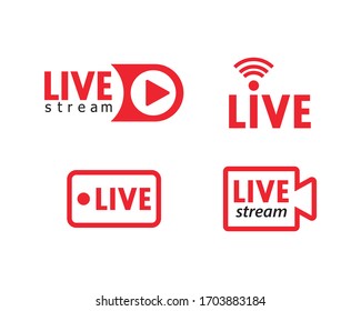 Set of live streaming icons. Red symbols and buttons of live streaming, broadcasting, online stream. Lower third template for tv, shows, movies and live performances. Vector