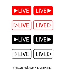Set of live streaming icons. Red symbols and buttons of live streaming, broadcasting, online stream. Lower third template for tv, shows, movies and live performances. Vector