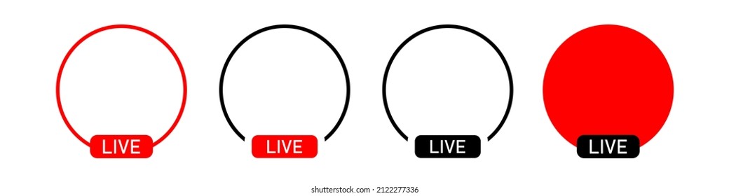 Set of live streaming icons. Red symbols and buttons of live streaming, broadcasting, online stream. Template for TV, shows, movies and live performances. Vector EPS 10
