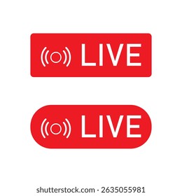 Set of live streaming icons. Red symbols and buttons of live streaming, broadcasting, online stream. Lower third template for tv, shows, movies and live performances. Vector