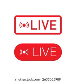 Conjunto de iconos de transmisión en vivo. Símbolos rojos y Botones de transmisión en vivo, transmisión, transmisión en línea. Tercera Plantilla inferior para televisión, espectáculos, películas y actuaciones en vivo. Vector