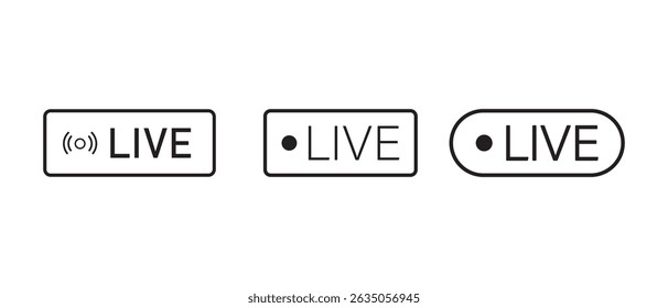 Set of live streaming icons. Red symbols and buttons of live streaming, broadcasting, online stream. Lower third template for tv, shows, movies and live performances. Vector