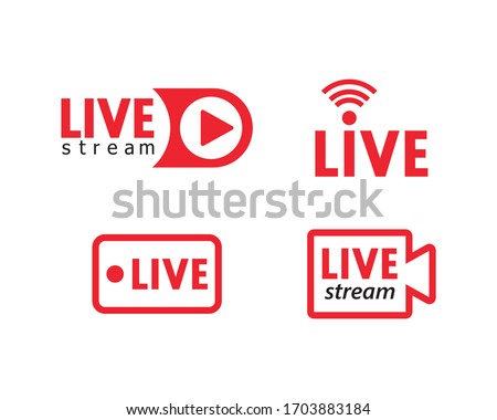 Set of live streaming icons. Red symbols and buttons of live streaming, broadcasting, online stream. Lower third template for tv, shows, movies and live performances. Vector