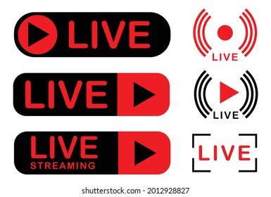 Conjunto de iconos de streaming en vivo. con dos colores, negro y rojo, símbolo multimedia, vector eps10