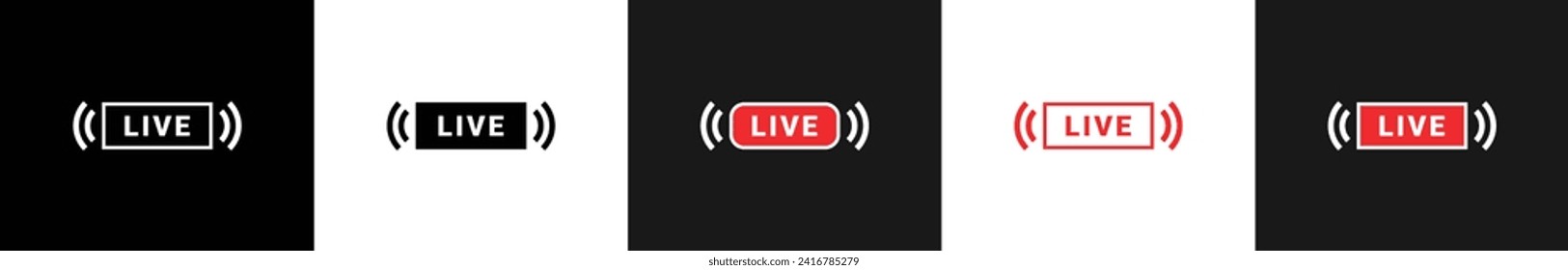 Set of live streaming icons Vector. Red symbols and buttons of live streaming, Linear and filled isolate. broadcasting, ui, online stream. Vector illustration
