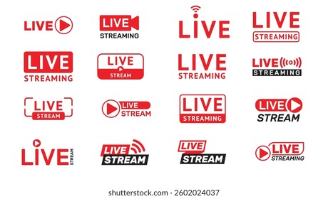 Set of live streaming icons and video broadcasting