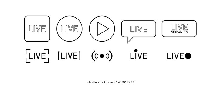 Set of live streaming line icons. Black symbols and buttons of live streaming, broadcasting, online stream.  template for tv, shows, movies and live performances. Vector EPS10