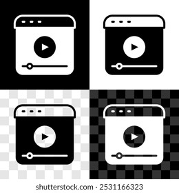 Set Live streaming online videogame play icon isolated on black and white, transparent background.  Vector