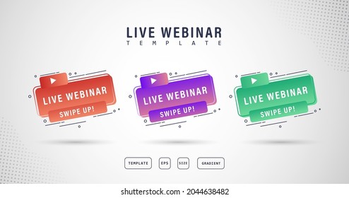 configurar botones de webinar en vivo, iconos de banner, ilustraciones de etiquetas de iconos, gradaciones, productos, etc.