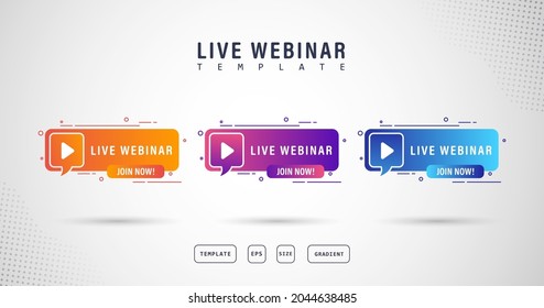 set live webinar buttons, banner icons, icon label illustrations, gradations, products, etc.