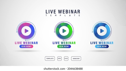 set live webinar buttons, banner icons, icon label illustrations, gradations, products, etc.