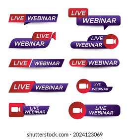 Conjunto de idea del logo del webinar en vivo para medios sociales, conferencia, invitación, publicidad, banner. EPS vectorial 10
