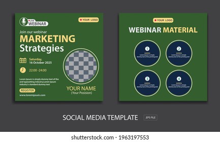 set live webinar social media template, for online webinar, conference, training, seminar, course and learning video.