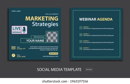 set live webinar social media template, for online webinar, conference, training, seminar, course and learning video.