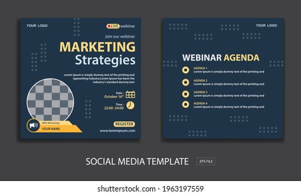 set live webinar social media template, for online webinar, conference, training, seminar, course and learning video.