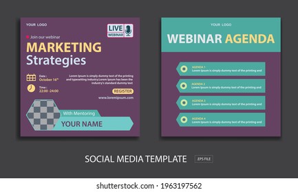 set live webinar social media template, for online webinar, conference, training, seminar, course and learning video.