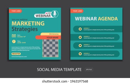 set live webinar social media template, for online webinar, conference, training, seminar, course and learning video.