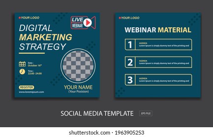set live webinar social media template, with color blue and yellow for online webinar, conference, training, seminar, course and learning video.