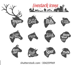 Set of livestock labels templates.