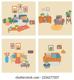 Set for living rooms. Doodle vector illustration.