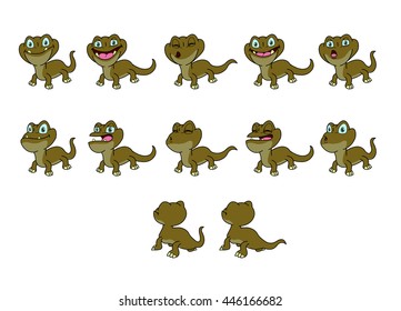 set of lizard cartoon character