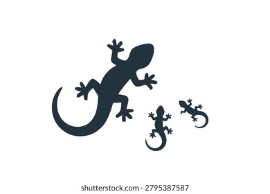 Set of lizard reptile silhouettes in different sizes for nature and biology design with wildlife silhouette creature illustration
