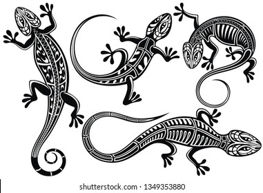 Set of lizard, salamader, gecko sillhouette 