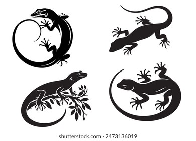 set of lizard vector art illustration