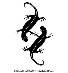 Set of lizards reptile gecko black silhouette vector illustration. Simple black silhouette illustration isolated on white background. Template for books, stickers, posters, cards, clothes.