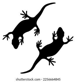 Set of lizards reptile gecko black silhouette vector illustration. Simple black silhouette illustration isolated on white background. Template for books, stickers, posters, cards, clothes.