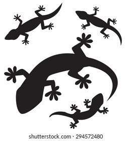 set of lizards silhouettes, isolated on white background. top view.