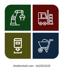 Set of load icons. Such as Crane, Forklift, Download, Wheelbarrow , load icons