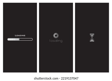 Set of Loading Background. Vertical Black Background. Loading Icon, Isolated on Black Background.