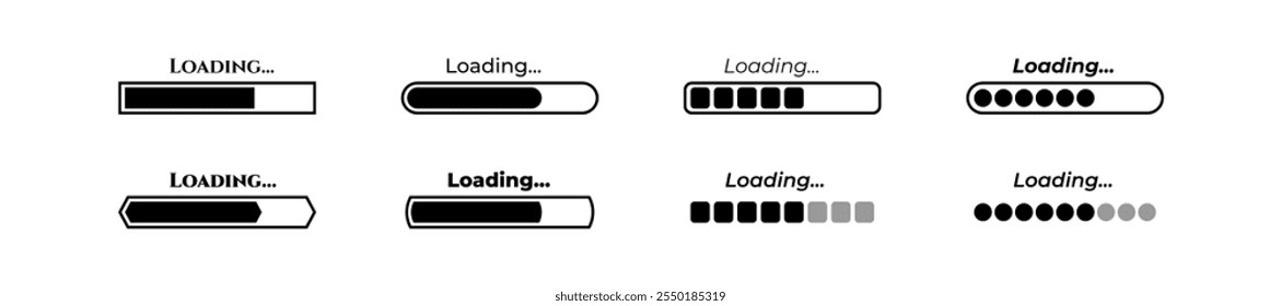 Set loading bar icon. Different loading bar collection for web and app design