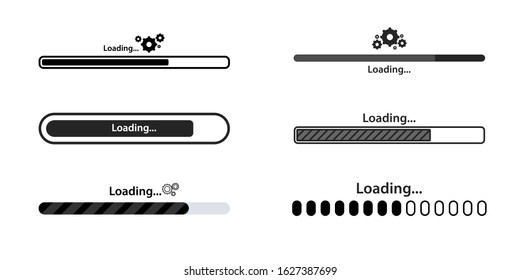 Set of Loading bar icon. Download progress. Process upload. Loading. Big set Load icon.  