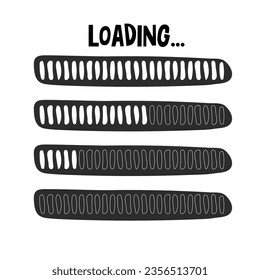 Set Loading bar, progress in doodle style isolated on white background. Indicator, line hand drawn sketch.