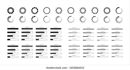 Set loading bar progress icons isolated on white background