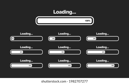 set of Loading bar vector illustration. Progress visualization. Loading status collection. Web design elements, Loading Infographic vector template