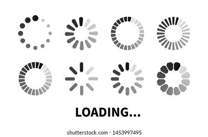 Set loading icon. Progress bar for upload download round process. Loading icon concept element for website. Vector element for web design.