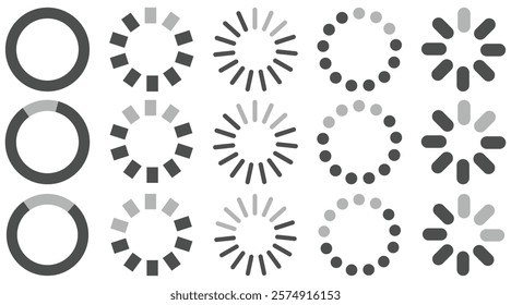 Set of loading icon vector. Download, upload,  progress and speed buffer circle sign. Loading status bar vector illustration.