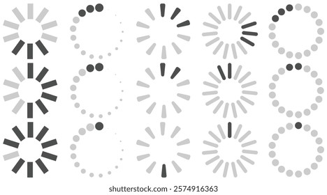 Set of loading icon vector. Download, upload,  progress and speed buffer circle sign. Loading status bar vector illustration.