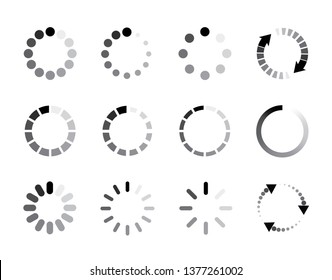 Set Loading icons. Load icon. Donload or upload status icon. Flat style - stock vector.