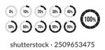 Set of Loading indicator. Progress bar. Percentage circle meters from 0 to 100 ready-to-use for web design, user interface UI or infographic. Progress bar. 0 10 20 30 40 50 60 70 80 90 100 percent.