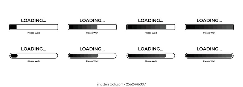 Set of Loading progress bar. Progress indicator, Loading bar symbol. Vector Illustration.