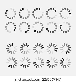 Set Loading vector icons. Load icon. Download або upload status icon. Flat style