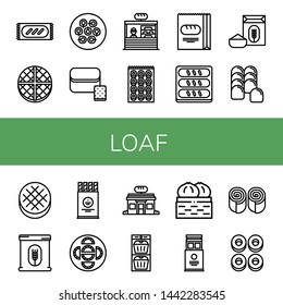 Set of loaf icons such as Bread, Wafer, Dumpling, Bakery, Bagel, Flour, Round bread, Muffin, Bun, Cracknels , loaf