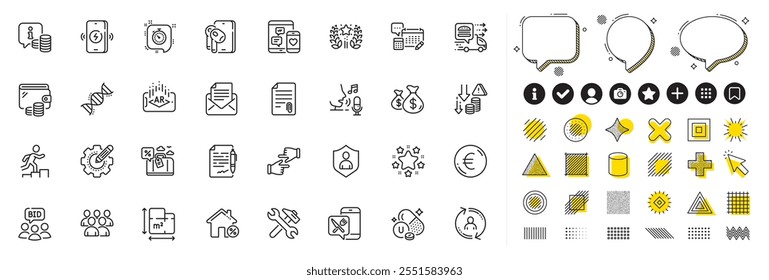 Conjunto de casa de empréstimo, Dna de química e ícones de linha de estrelas para aplicação web. Elementos de design, ícones de mídia social. Classificação, Anexo, Clique mãos ícones. Vetor