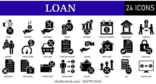 Set of loan Icons or symbols Vector fully editable file.