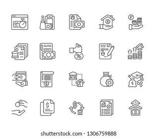 Set of Loan Related Vector Line Icons. Includes such Icons as debt, loan, quick money, cash, interest, Bank, investment, Finance and more. - vector